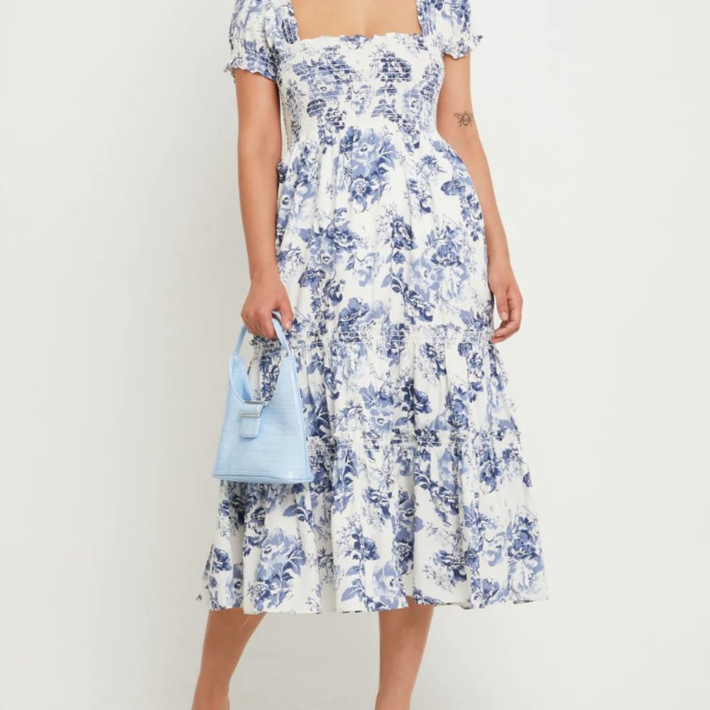 BNWT O.P.T Square Neck Smocked Maxi Dress